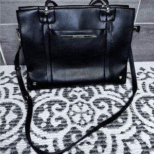 Steve Madden Black Pebbled Satchel with Gold Accents